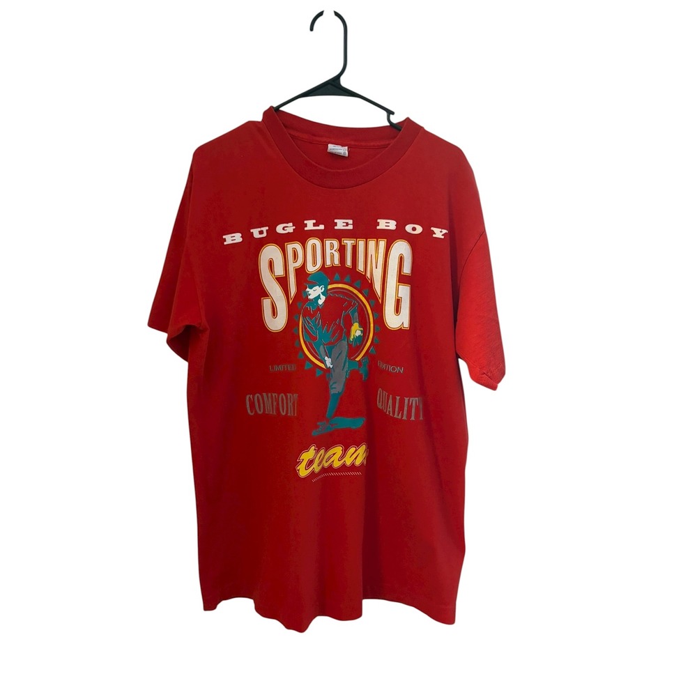 Vintage Bugle Boy Sporting Team Red Graphic T-Shirt XL Made in‎ USA 90s - Picture 2 of 7